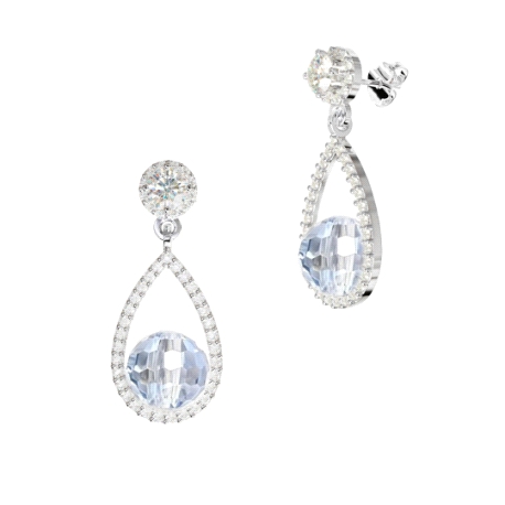 PENDIENTE ORO BLANCO BOLA AGUAMARINA