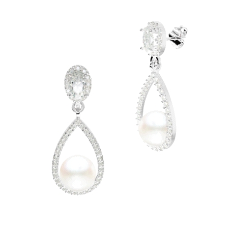 PENDIENTE ORO BLANCO PERLA