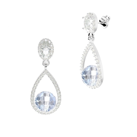 PENDIENTE ORO BLANCO BOLA AGUAMARINA