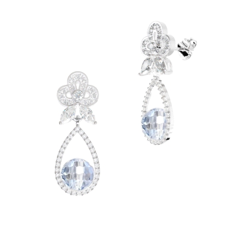 PENDIENTE ORO BLANCO BOLA AGUAMARINA