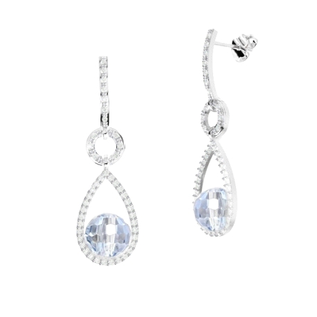 PENDIENTE ORO BLANCO BOLA AGUAMARINA