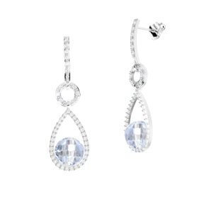 PENDIENTE ORO BLANCO BOLA AGUAMARINA