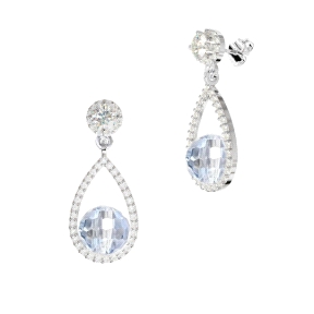 PENDIENTE ORO BLANCO BOLA AGUAMARINA